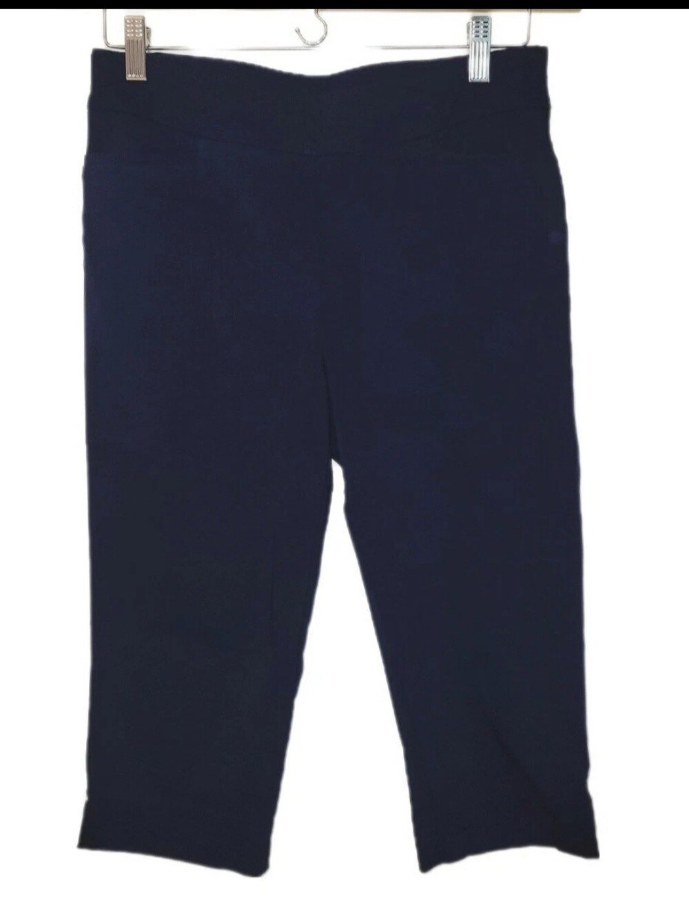 Chico's So Slimming Size US 4 Navy Blue Pull-On Dressy Capri Pants Stretch